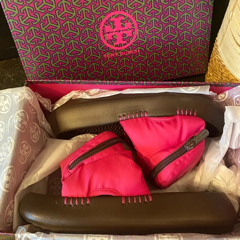 Tory Burch Fuchsia Slide Sandals with Pouch